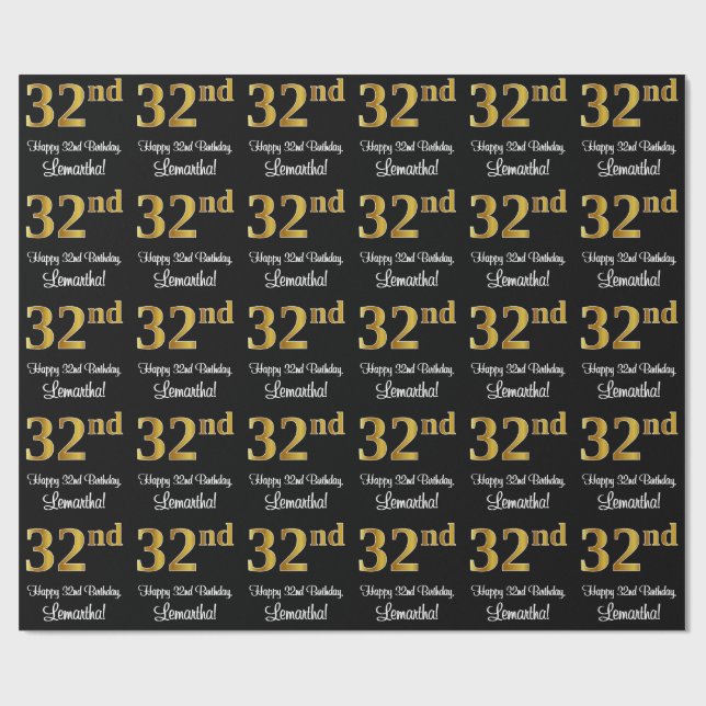 Papier Cadeau 32e anniversaire : Elégant luxe Faux Gold Look # (Plat)