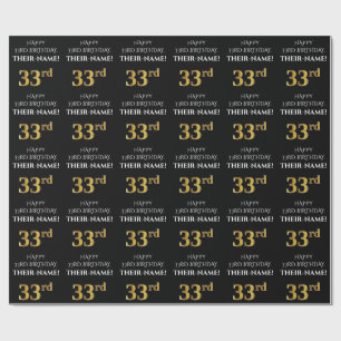 Papier Cadeau 33e anniversaire : Elégant, noir, Faux Gold Look