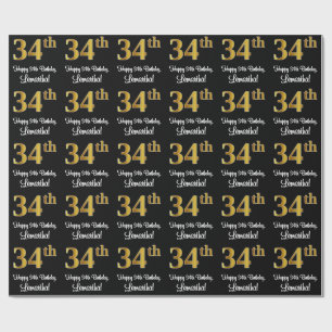 Papier Cadeau 34e anniversaire : Elégant luxe Faux Gold Look #