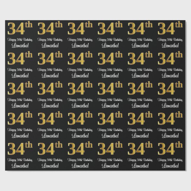 Papier Cadeau 34e anniversaire : Elégant luxe Faux Gold Look # (Plat)