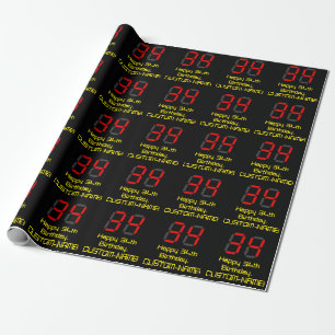 Papier Cadeau 34e Anniversaire : Style de montre numérique rouge