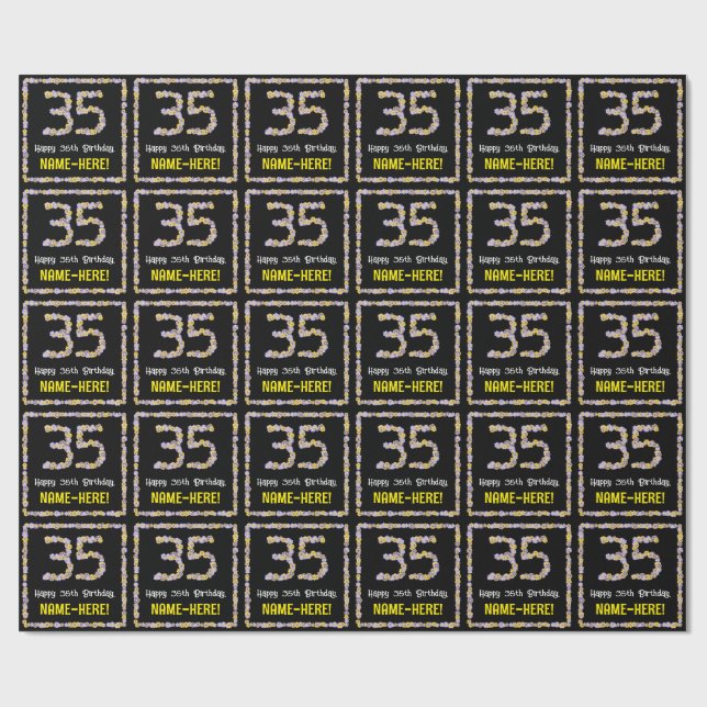 Papier Cadeau 35e anniversaire : Floral Flowers Numéro, Nom pers (Plat)