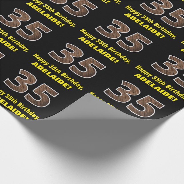 Papier Cadeau 35e anniversaire : Nom et Faux Motif de grains de  (Coin)