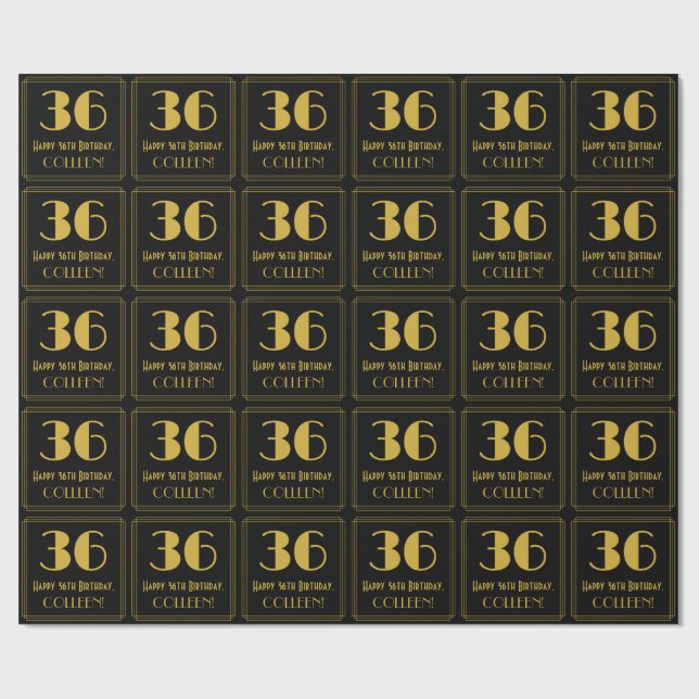 Papier Cadeau 36e anniversaire ~ Art Déco Inspiré "36", Nom (Plat)
