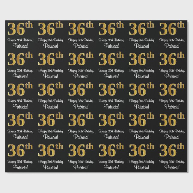 Papier Cadeau 36e anniversaire : Elégant luxe Faux Gold Look # (Plat)