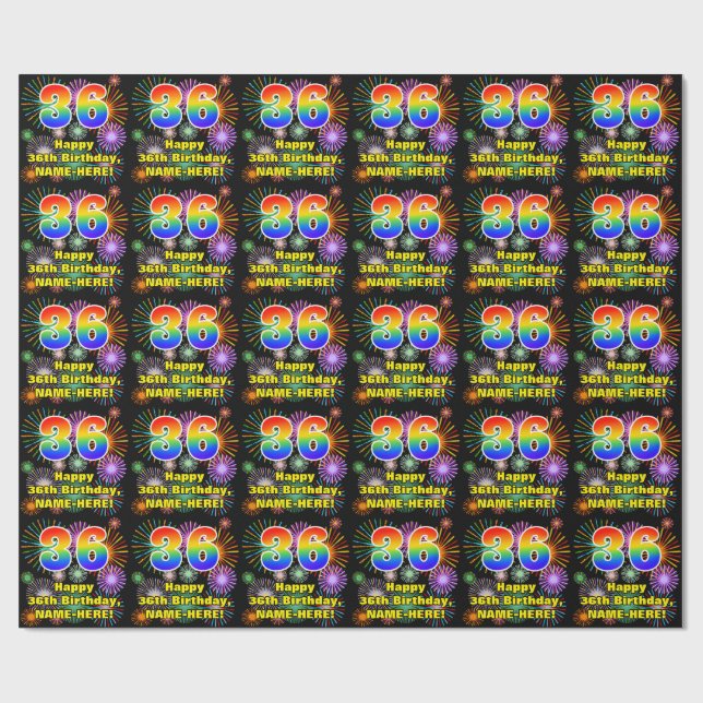 Papier Cadeau 36e anniversaire : Fun Fireworks, Rainbow Look # " (Plat)