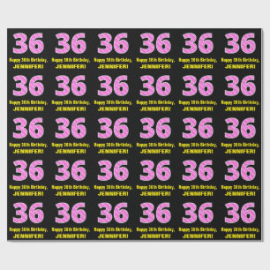 Papier Cadeau 36e anniversaire : Pink Stripes and Hearts "36" + 