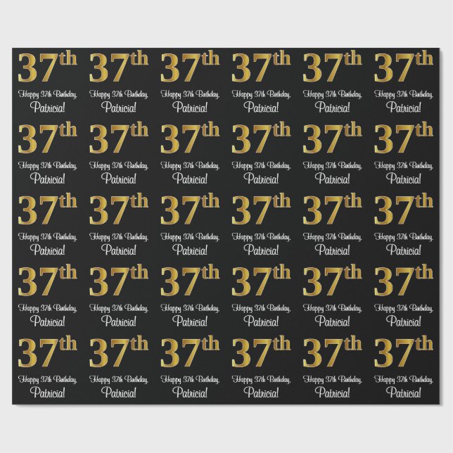 Papier Cadeau 37e anniversaire : Elégant luxe Faux Gold Look # (Plat)