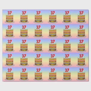 Papier Cadeau 37e anniversaire : Gâteau et bougies amusants + No