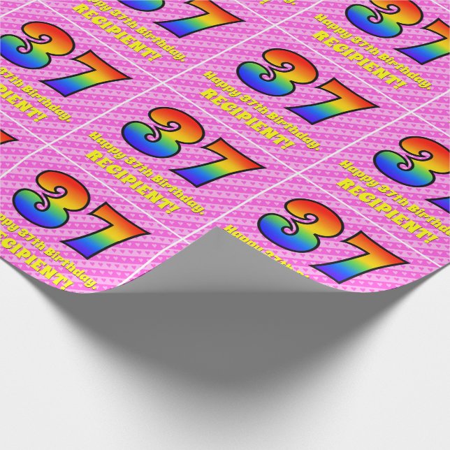 Papier Cadeau 37e anniversaire : Pink Stripes & Hearts, Arc en c (Coin)