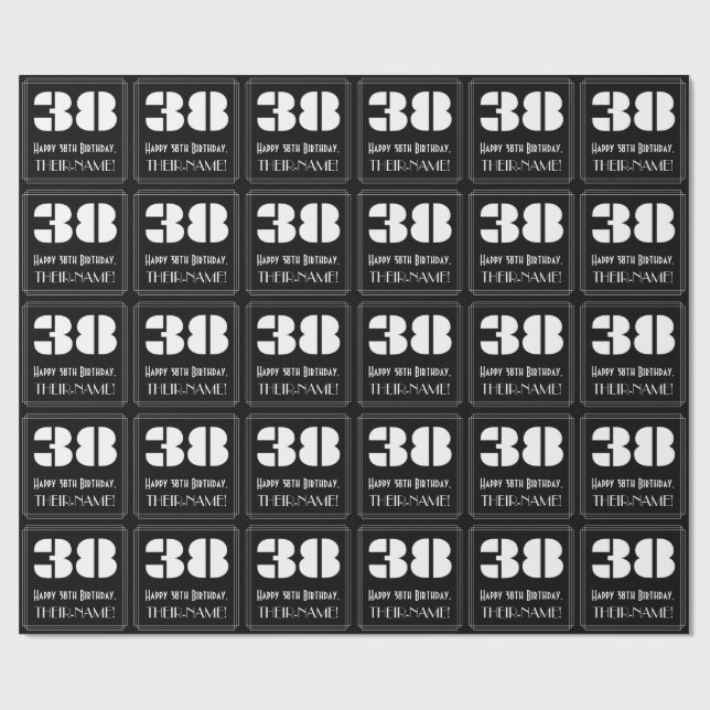 Papier Cadeau 38e anniversaire : Art Déco Inspiré Look "38" & No (Plat)