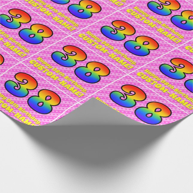 Papier Cadeau 38e anniversaire : Pink Stripes & Hearts, Arc en c (Coin)