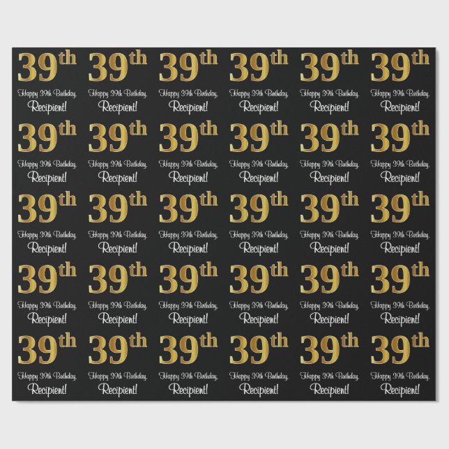 Papier Cadeau 39e anniversaire : Elégant luxe Faux Gold Look # (Plat)