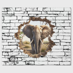 Papier Cadeau 3D Elephant Wall Break Art - Safari réaliste (2)