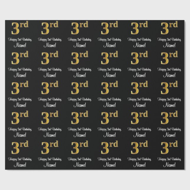 Papier Cadeau 3e anniversaire : Elégant luxe Faux Gold Look # (Plat)