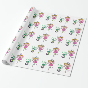 Papier Cadeau 3ème fille heureuse d'anniversaire (fée rose de