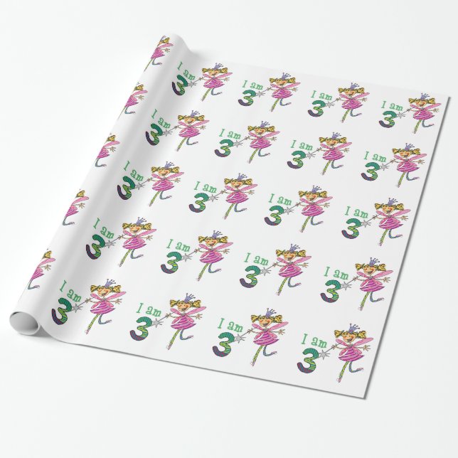 Papier Cadeau 3ème fille heureuse d'anniversaire (fée rose de (Déroulé)