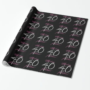 Papier Cadeau 40 & Fabuleux Nom personnalisé rose sur noir