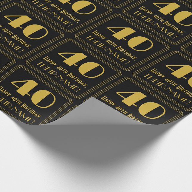 Papier Cadeau 40e anniversaire ~ Art Déco Inspiré Look "40", Nom (Coin)