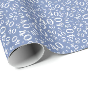 Papier Cadeau 40e anniversaire bleu/blanc Random Numéro 40 Motif