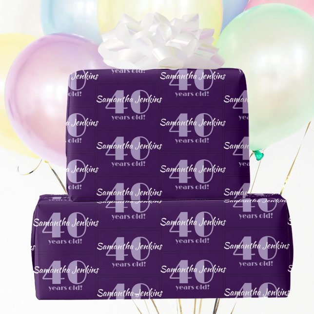 Papier Cadeau 40e Anniversaire Chic Purple Custom (Créateur téléchargé)