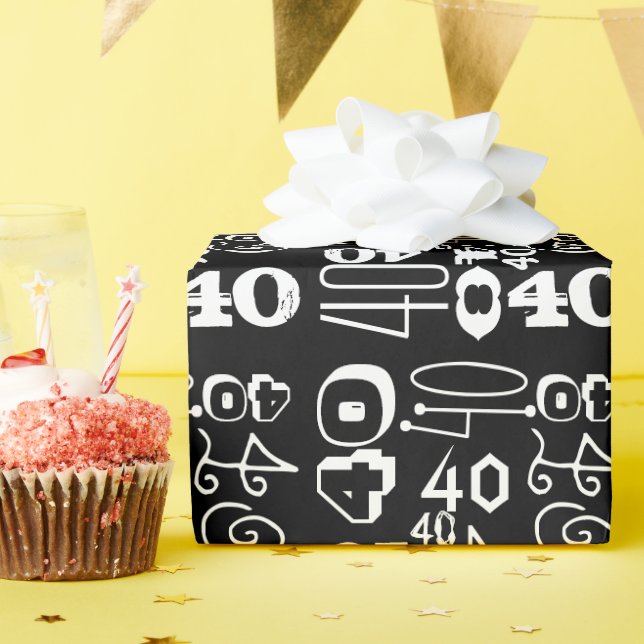 Papier Cadeau 40e anniversaire de la typographie noire (Fête d'anniversaire)