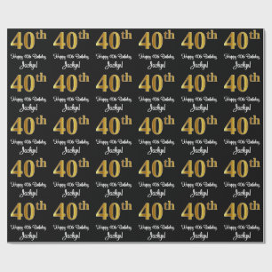 Papier Cadeau 40e anniversaire : Elégant Luxueux Faux Gold Look