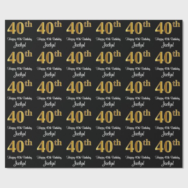 Papier Cadeau 40e anniversaire : Elégant Luxueux Faux Gold Look  (Plat)