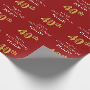 Papier Cadeau 40e anniversaire : Elégant, Rouge, Faux Gold Look