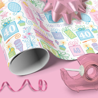 Papier Cadeau 40e anniversaire Floral Cake Balloons Casquettes p