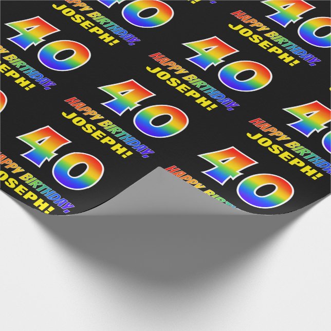 Papier Cadeau 40e anniversaire : Gras, Amusant, Simple, Arc-en-c (Coin)