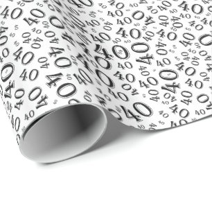 Papier Cadeau 40e anniversaire Noir/Blanc Random Numéro Motif 40