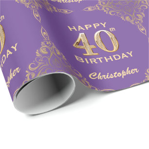 Papier Cadeau 40e Anniversaire Parties scintillant violet et or