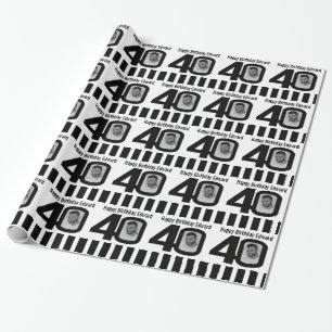 Papier Cadeau 40e anniversaire photo amusant noir et blanc embal