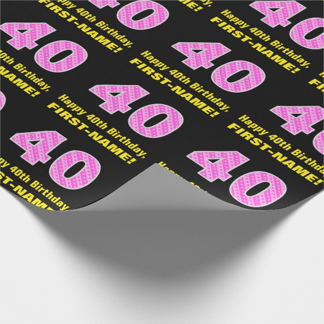 Papier Cadeau 40e anniversaire : Pink Stripes and Hearts "40" +  (Coin)