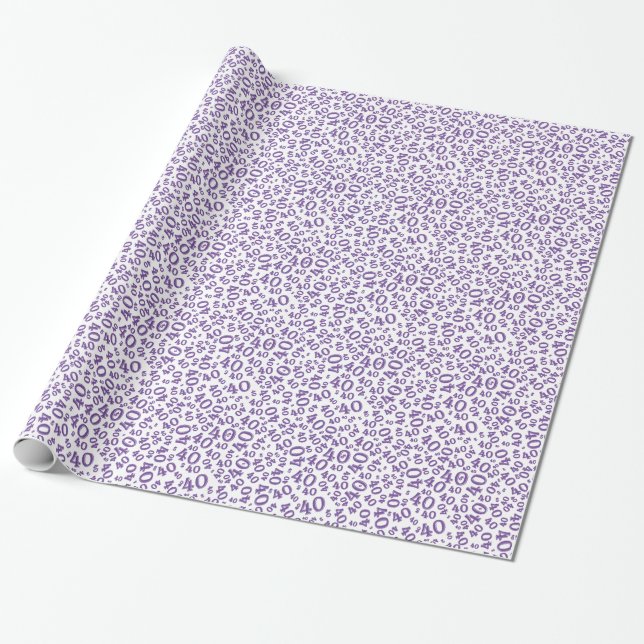 Papier Cadeau 40e anniversaire Purple & White Numéro Motif 40 (Déroulé)