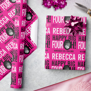 Papier Cadeau 40e anniversaire rose blanc noir 40 photo personna