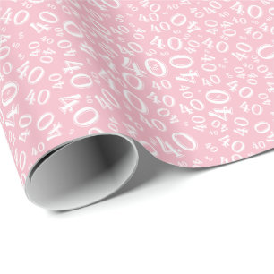 Papier Cadeau 40e anniversaire rose et blanc Motif numéro 40