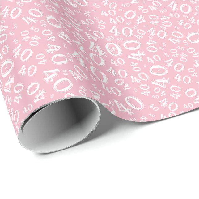Papier Cadeau 40e anniversaire rose et blanc Motif numéro 40 (Coin rond)