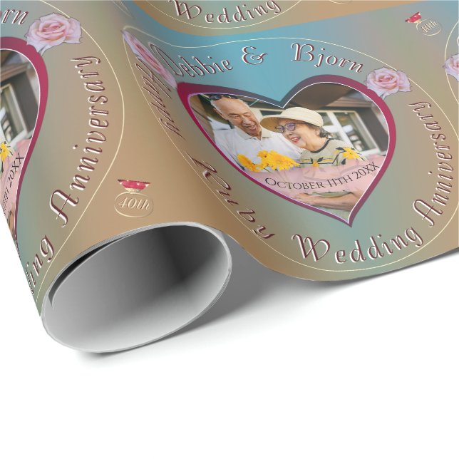 Papier Cadeau 40ème, 15ème anniversaire du Mariage de photos Rub (Coin rond)