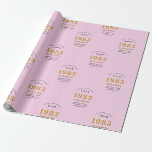 Papier Cadeau 40th Birthday 1983 Ajouter Nom Rose Grey