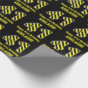 Papier Cadeau "41" rayé noir et jaune ; quarante-et-unième