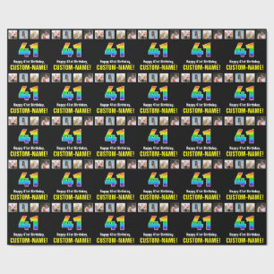 Papier Cadeau 41e anniversaire : Arc-en-ciel "41"; photos et nom