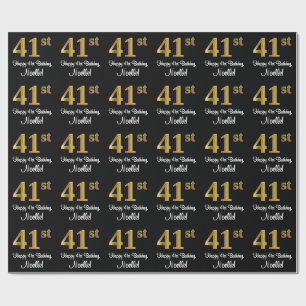 Papier Cadeau 41e anniversaire : Elégant luxe Faux Gold Look #