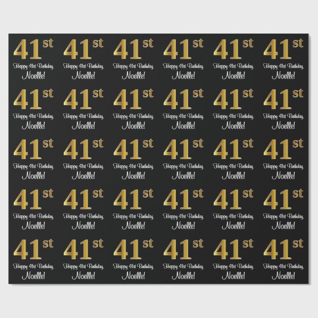 Papier Cadeau 41e anniversaire : Elégant luxe Faux Gold Look # (Plat)