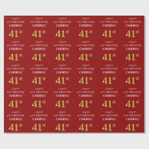 Papier Cadeau 41e anniversaire : Elégant, Rouge, Faux Gold Look