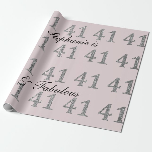Papier Cadeau 41e anniversaire Nom personnalisé Parties scintill (Déroulé)