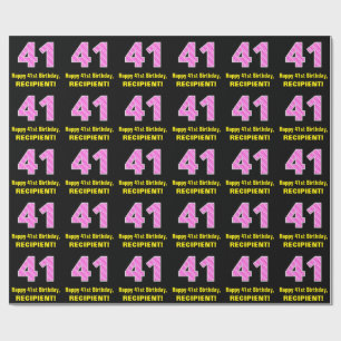 Papier Cadeau 41e anniversaire : Pink Stripes and Hearts "41" + 