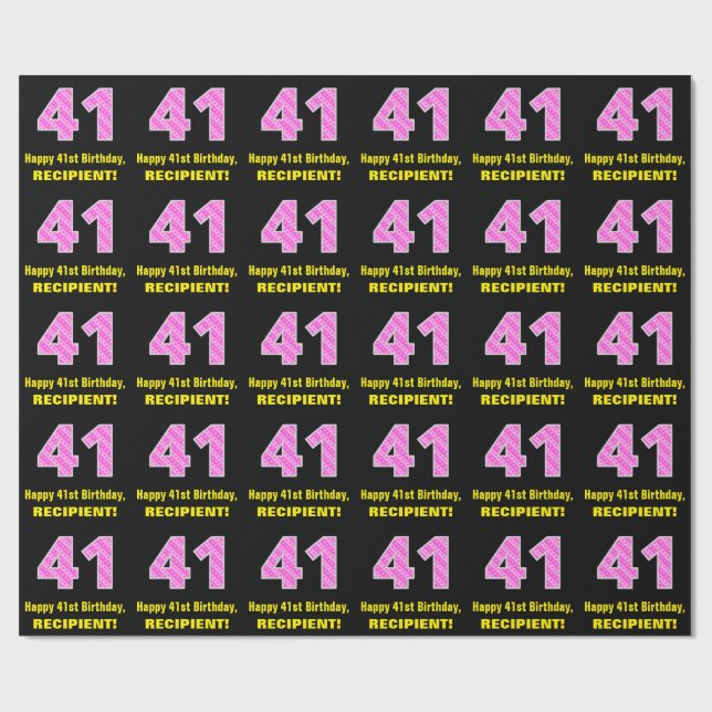 Papier Cadeau 41e anniversaire : Pink Stripes and Hearts "41" +  (Plat)