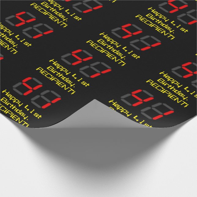 Papier Cadeau 41e anniversaire : Rouge Digital Horloge Style "41 (Coin)